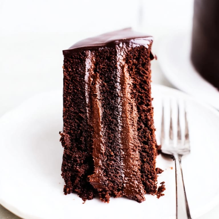 Homemade Easy Chocolate Fudge Cake served warm with vanilla ice cream melting on top.