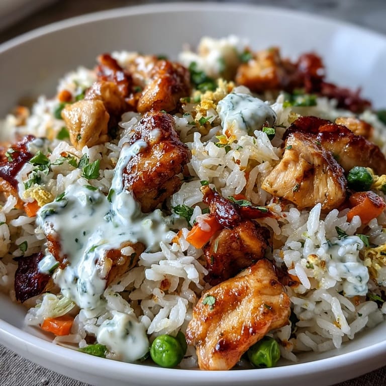 Scharf-süße Bang Bang Fried Rice aus dem Wok, dampfend heiß und garniert mit knackigem Gemüse.