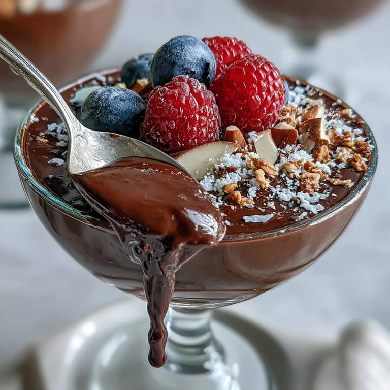A creamy bowl of Chocolate Protein Pudding garnished with chopped walnuts and banana slices