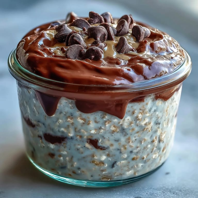 Frühstück im Glas: Peanut Butter Cup Overnight Oats mit Schokoglasur und Crunch.