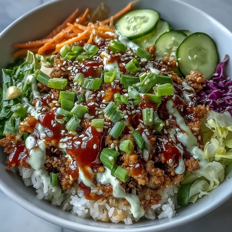 Spicy Bang Bang Turkey Rice Bowls garnished with fresh cilantro and green onions, ready to serve with lime.