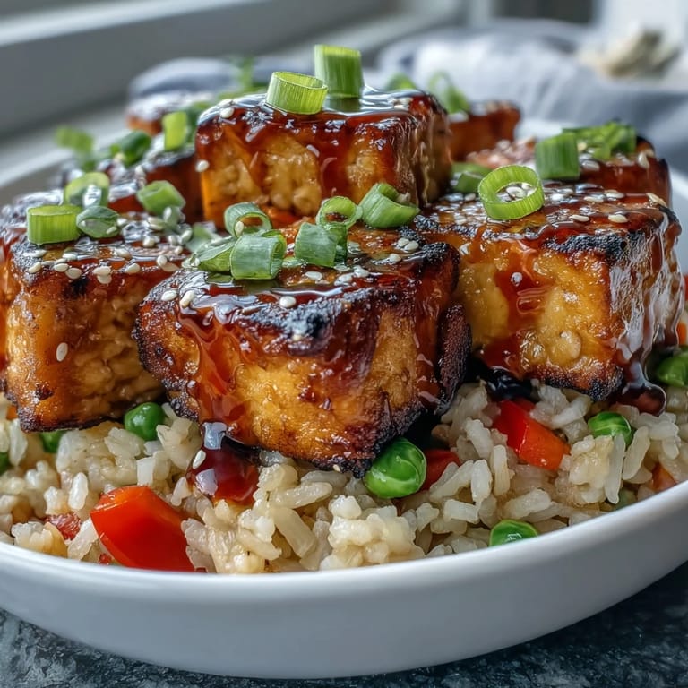 Crispy Sesame Tofu Fried Rice stir fry in a skillet with vegetables and golden tofu cubes.