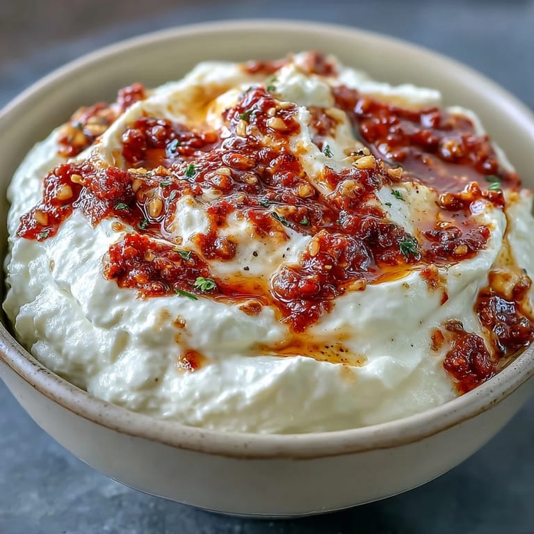 A bowl of Calabrian Chili Cream Cheese dip garnished with fresh chives and lemon zest.