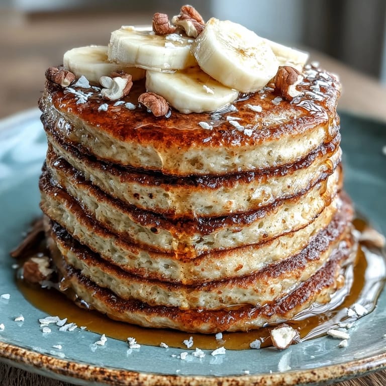 Goldbraun gebackene Flourless Cottage Cheese Pancakes auf einem Holztisch mit Joghurt und Beeren für eine gesunde Mahlzeit.