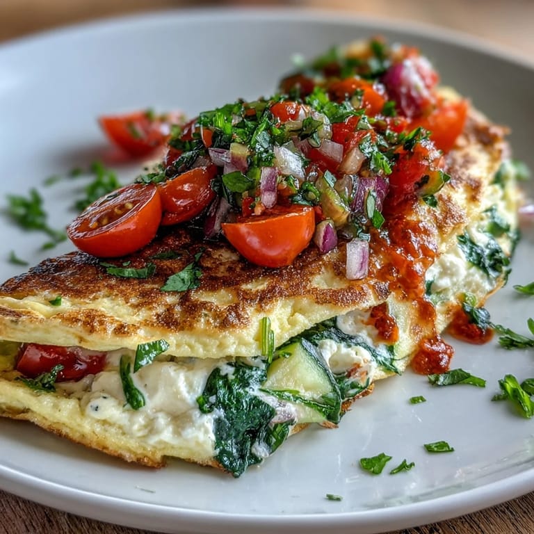 Light Veggie Egg White Omelette auf Teller, frisch mit Salsa toppen