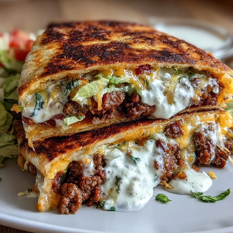 Goldbrauner Keto Crunchwrap Supreme mit saftigem Rindfleisch, schmelzendem Cheddar und frischem Gemüse, serviert heiß und knusprig.