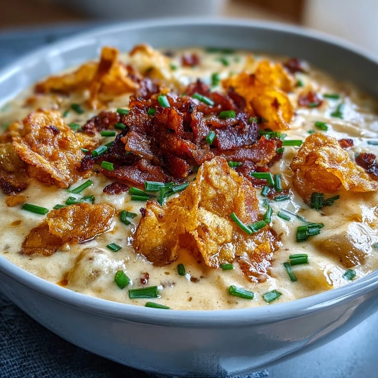 Klassische Beerdigungs-Kartoffel-Aromen in einer warmen, cremigen Suppe mit Cheddar und Sour Cream.