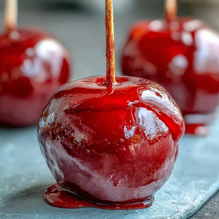 Frische Äpfel in leuchtend roter Kandier-Zuckerglasur für festliche Anlässe und Partys