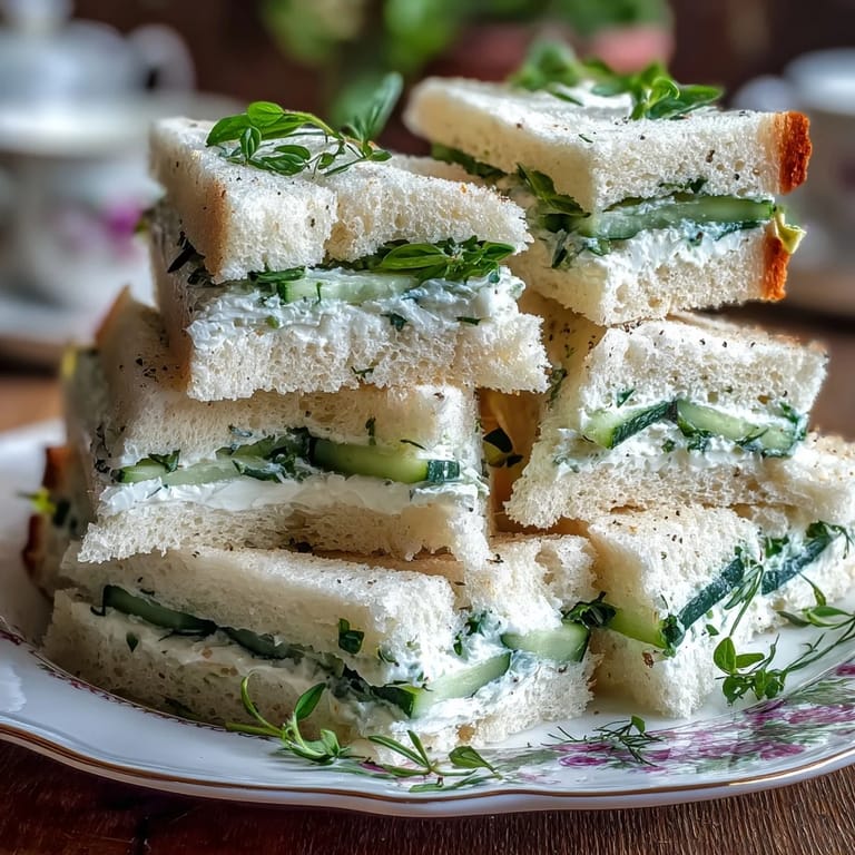 2. Zarte Sandwiches mit frischer Gurke und würzigem Zitronenbutter, ein Highlight auf jeder Tee-Tafel.  