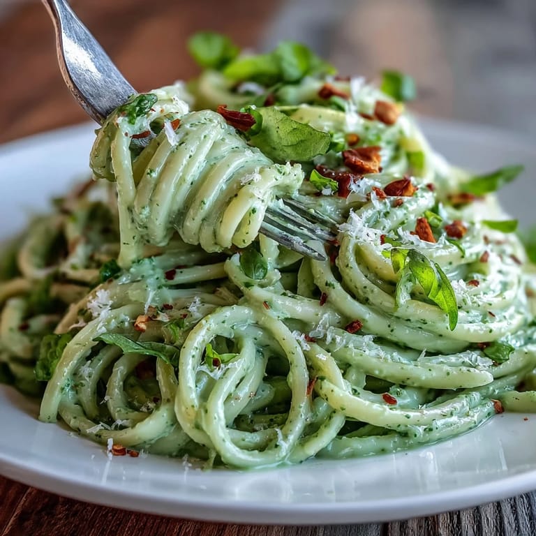 Schnelle, cremige Avocado-Pesto-Pasta, so lecker und einfach zuzubereiten.