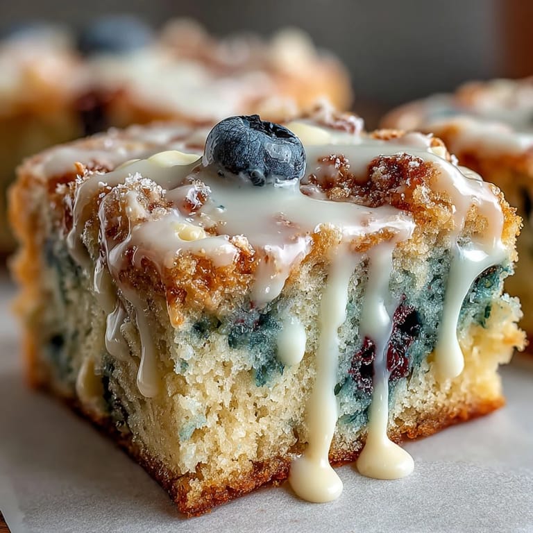 Süße White Chocolate Lemon Blueberry Blondies, perfekt gebacken für Frühlingskaffee.