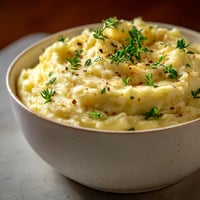 Ein weißer Becher mit Kartoffeln und Kohlrabi.