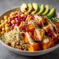 A bowl of food with a variety of ingredients.