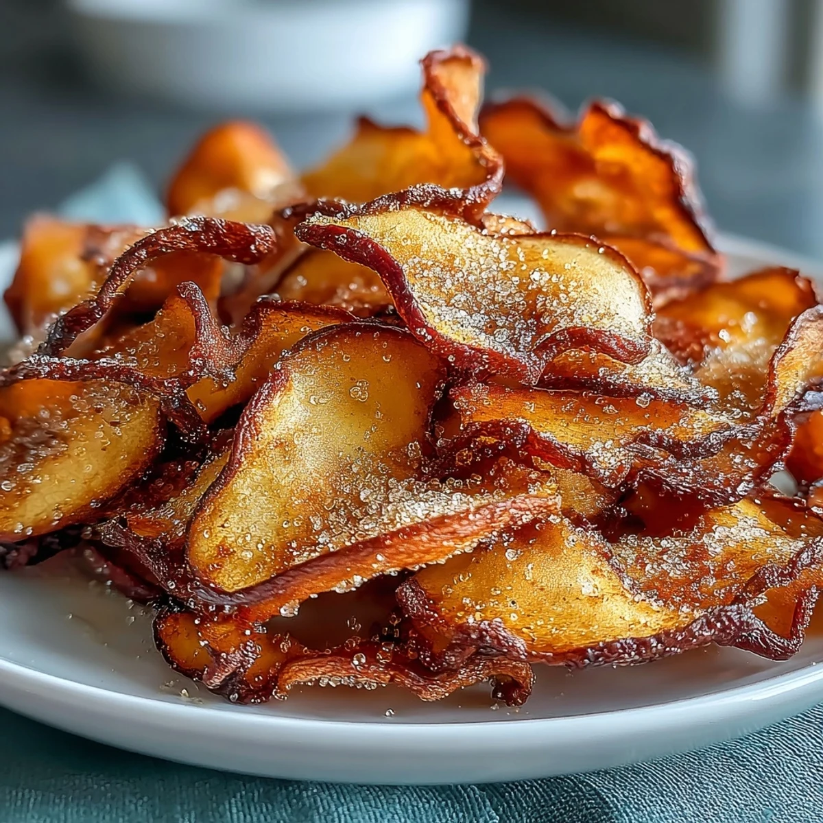 Knusprige Apfelchips mit Zimt-Zucker, luftgebacken für einen gesunden Snack.