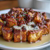 1. Ein goldbrauner Zitronen-Heidelbeer-Sauerteig-Frühstücksauflauf mit saftigen Beeren und frischem Zitronenabrieb, perfekt für ein gemütliches Brunch.