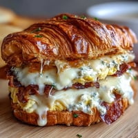 Flaky Butter Croissants mit Ei und geschmolzenem Käse – ein köstliches Frühstück für gemütliche Morgen.