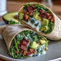 Gesunde und einfache 5-Zutaten Avocado-Thunfisch-Wraps mit cremiger Füllung und frischem Spinat, in Vollkorn-Tortillas gerollt.