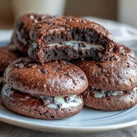 Dunkle Schokoladen-Vanille-Kekse mit einer reichen, zähen Textur und einem Hauch von Milch.