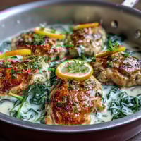 One-Pot Lemon Orzo mit Hühnchen und Spinat: cremige Pasta in einem Topf mit zitroniger Frische.