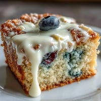 Saftige White Chocolate Lemon Blueberry Blondies mit geschmolzenem Weiß und Blaubeeren.